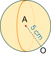 Hình cầu ở hình trên có tâm là A, bán kính là 5 cm. 