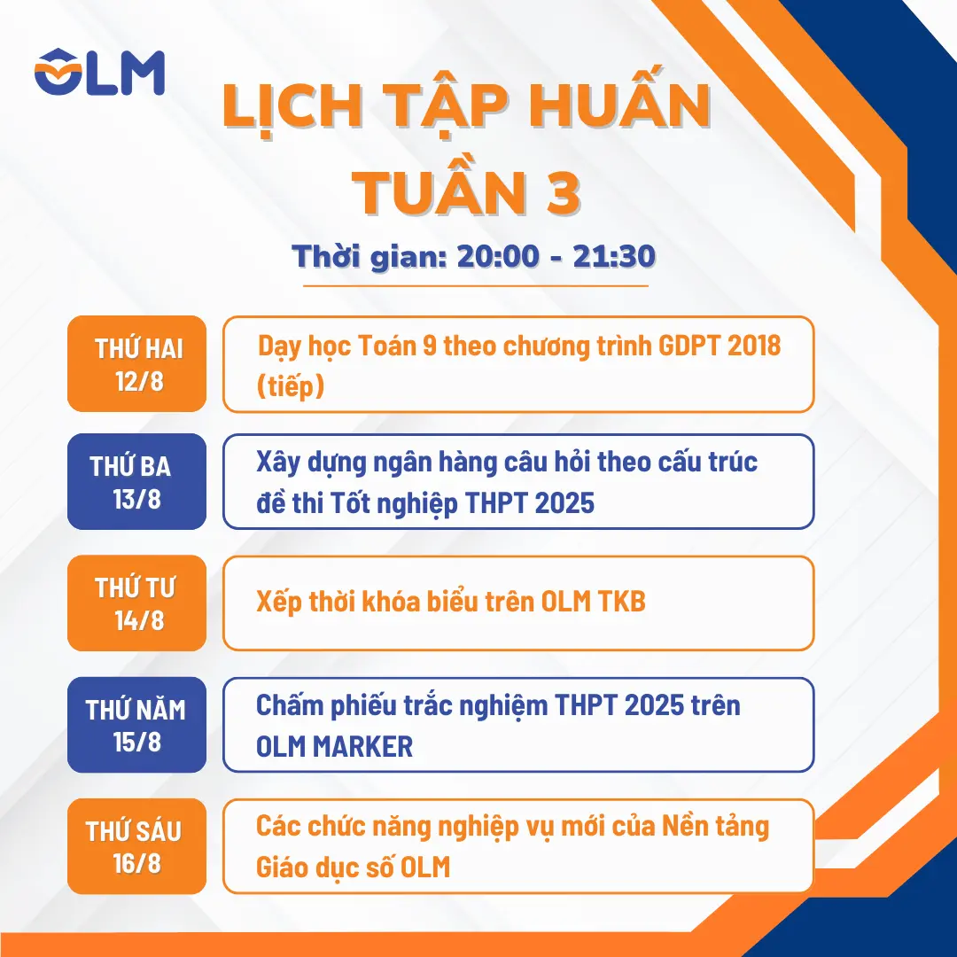 Thông báo lịch tập huấn dành cho giáo viên và nhà trường tuần 3