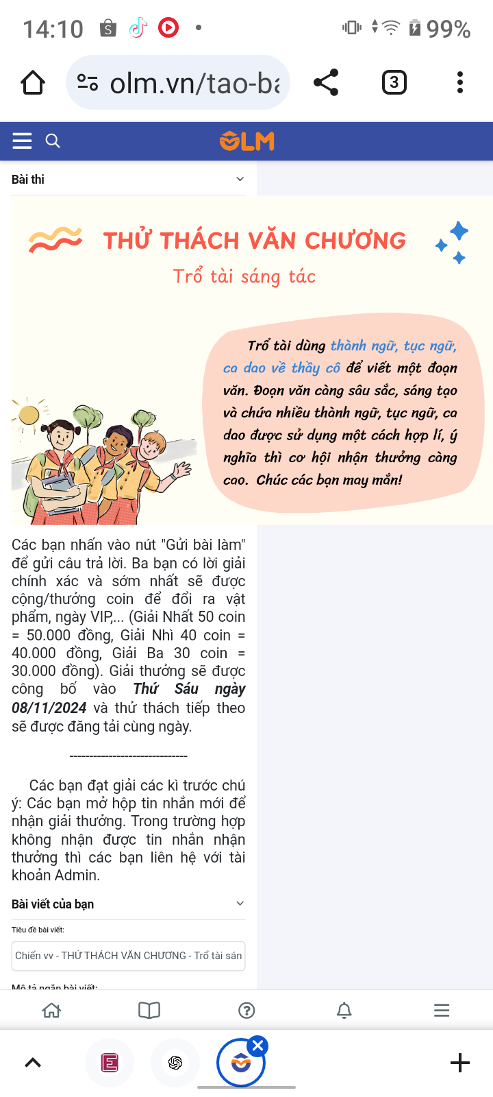 Chiến vv - THỬ THÁCH VĂN CHƯƠNG - Trổ tài sáng tác