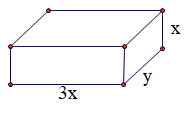 Hình hộp chữ nhật có chiều dài 3x, chiều rộng y và chiều cao x