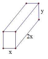 hình hộp chữ nhật có chiều dài 2x, chiều rộng x và chiều cao y