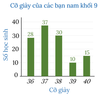 Biểu đồ cột hình bên dưới cho biết cỡ giày của các bạn nam khối lớp 9 trong trường A nào đó