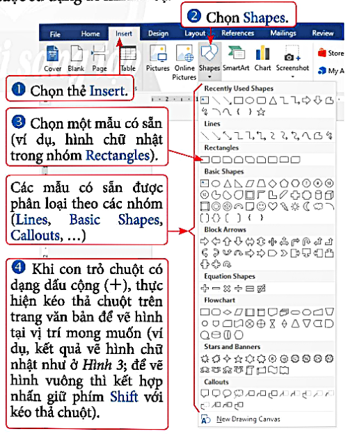 Công cụ vẽ hình bằng mẫu có sẵn