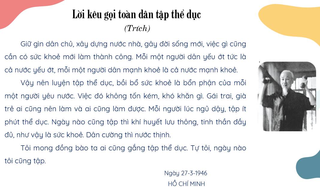 lời kêu gọi toàn dân tập thể dục