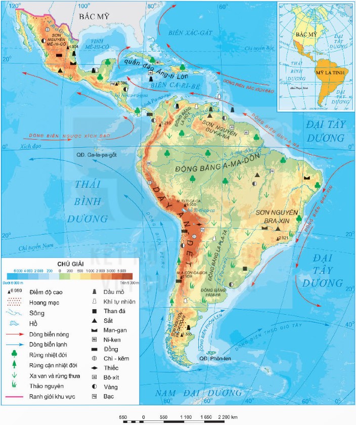 Bản đồ tự nhiên khu vực Mỹ La tinh
