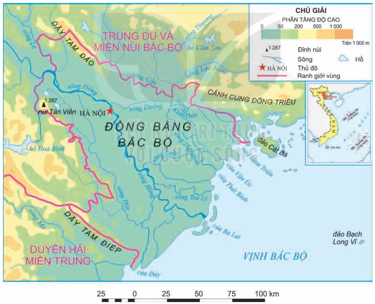 Lược đồ địa hình vùng Đồng bằng Bắc Bộ