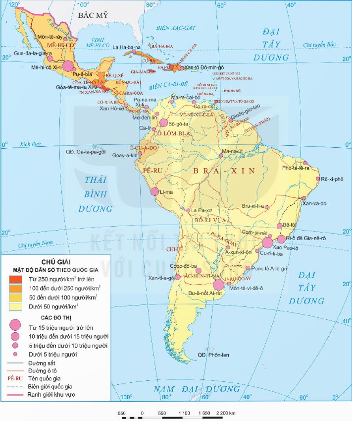 Bản đồ phân bố dân cư khu vực Mỹ La tinh năm 2020
