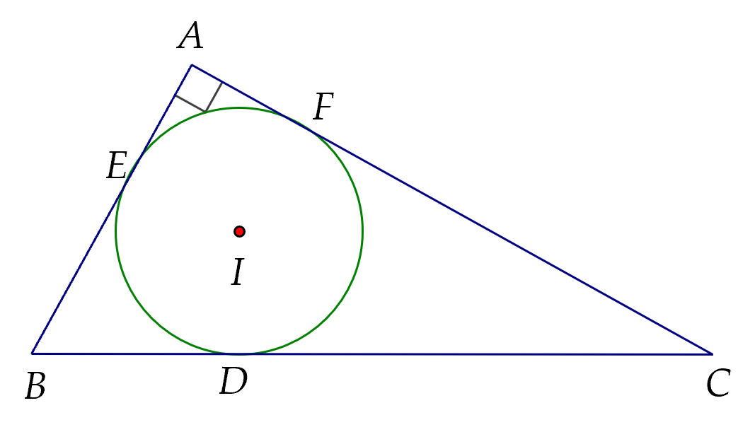 Cho $\Delta ABC$ vuông, $\widehat{BAC}=90^\circ và $AB \le AC$. Đường tròn $(I)$ nội tiếp tam giác $ABC$ tiếp xúc với $BC$ tại $D$.