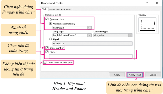 Hộp thoại Header and Footer