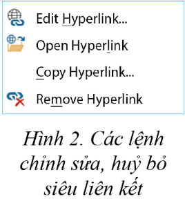 Các lệnh chỉnh sửa, hủy bỏ siêu liên kết