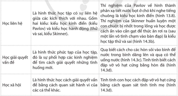 Đặc điểm của một số hình thức học tập ở động vật