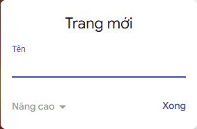 Hộp thoại tạo trang mới