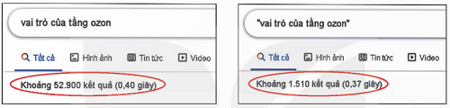 Kết quả tìm kiếm dùng và có dùng dấu ngoặc kép