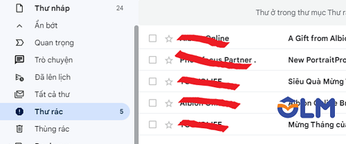 Các thư được cho là spam nằm trong mục thư rác