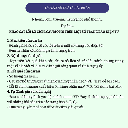 Ngữ văn 12, Mẫu báo cáo kết quả khảo sát, olm