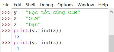 Tin học lớp 10, sách Cánh diều, Ví dụ tìm vị trí xâu con trong xâu mẹ, olm