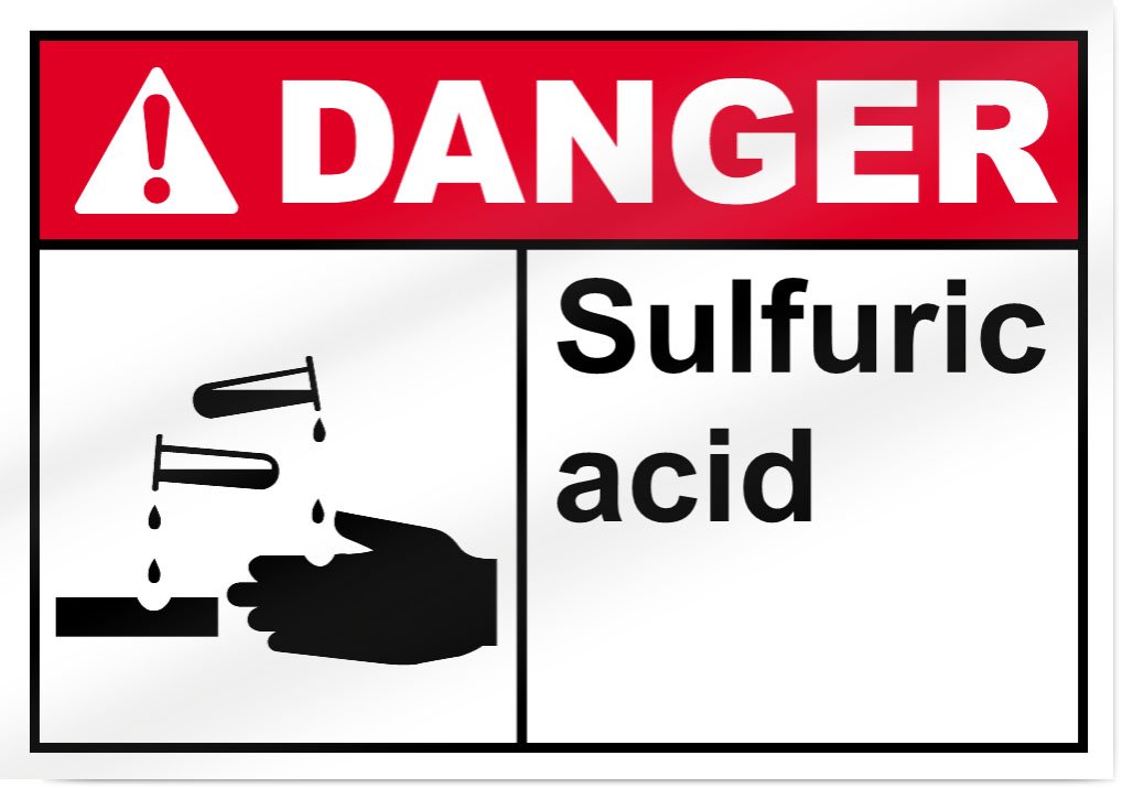Nhãn dán cảnh báo khi sử dụng dung dịch sulfuric acid olm.