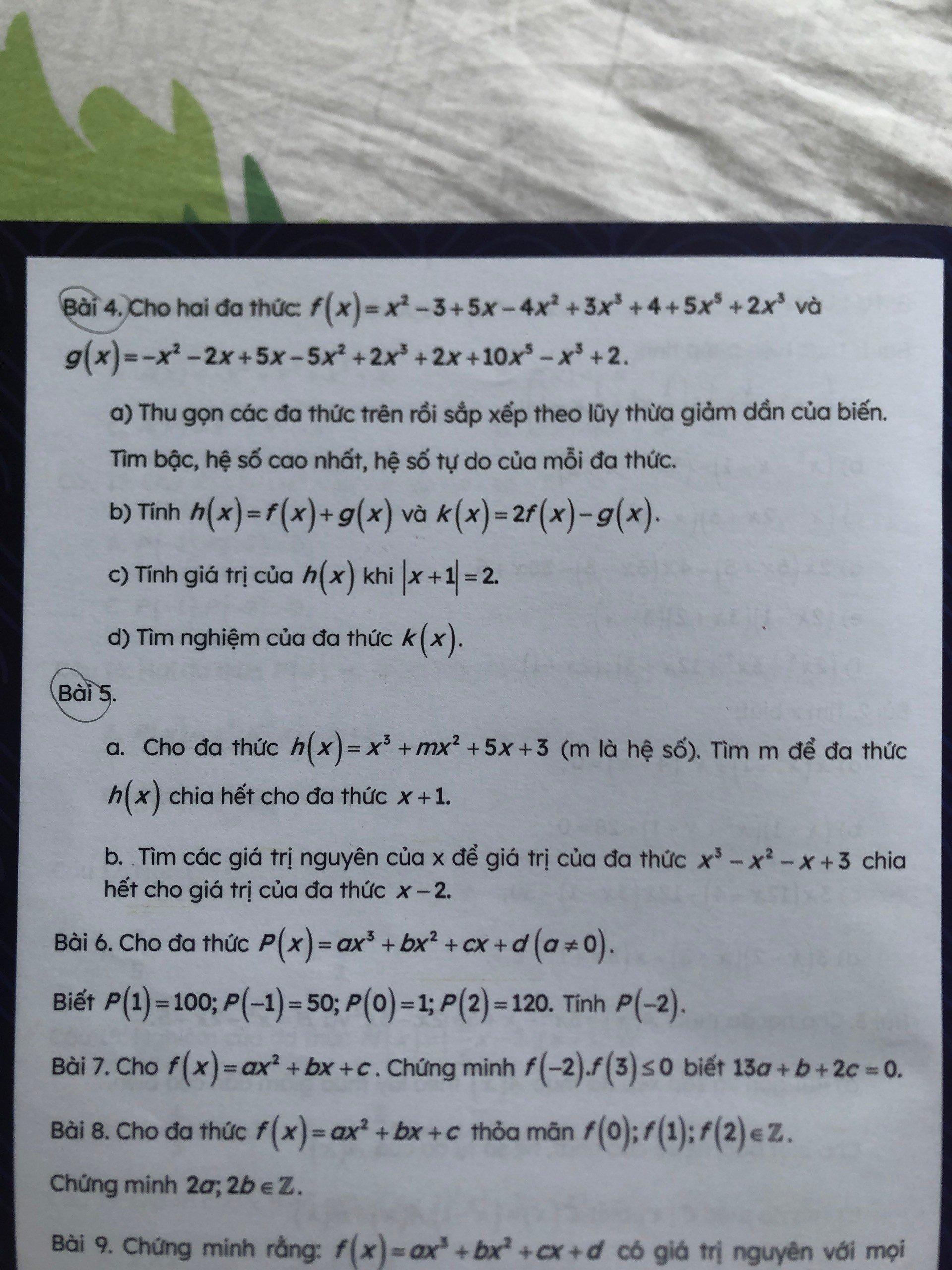 Cho hai đa thức f(x) và g(x), tìm h(x) và nghiệm của h(x)