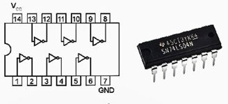 Công nghệ 12, sơ đồ chân và IC tích hợp 6 cổng NOT (IC 74LS04)