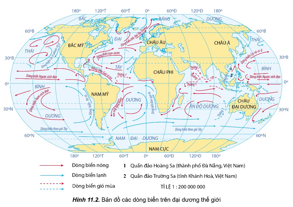 Hình 11.2. Bản đồ các dòng biển trên đại dương thế giới