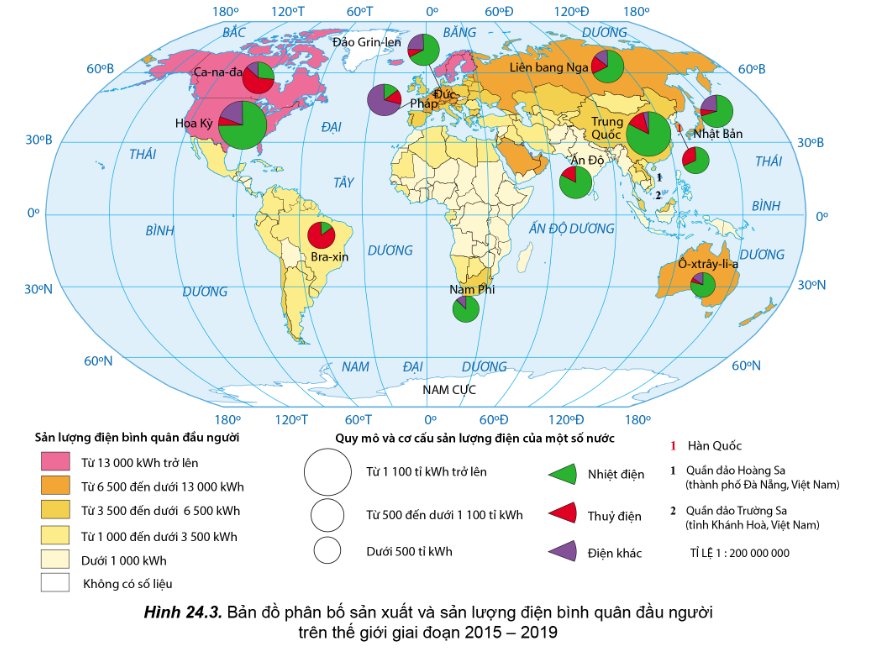 Bản đồ phân bố sản xuất và sản lượng điện bình quân đầu người