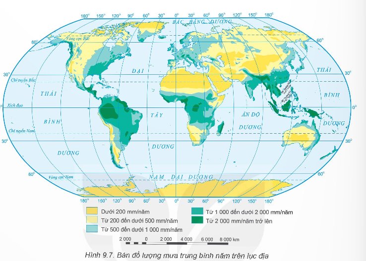 Bản đồ lượng mưa trung bình năm trên lục địa