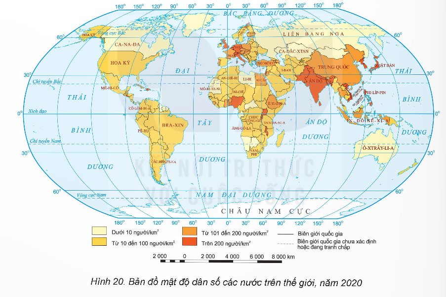 Bản đồ mật độ dân số trên thế giới năm 2020