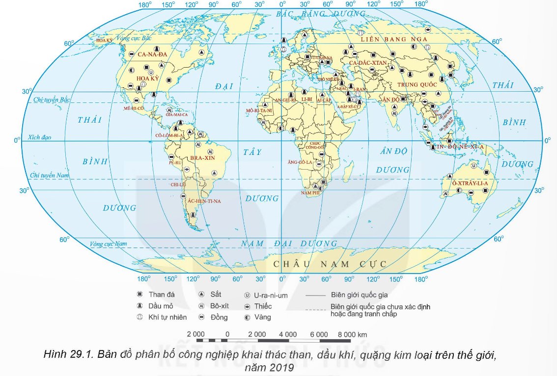 Bản đồ phân bố công nghiệp khai thác than, khai thác dầu, khai thác quặng kim loại trên thế giới năm 2019