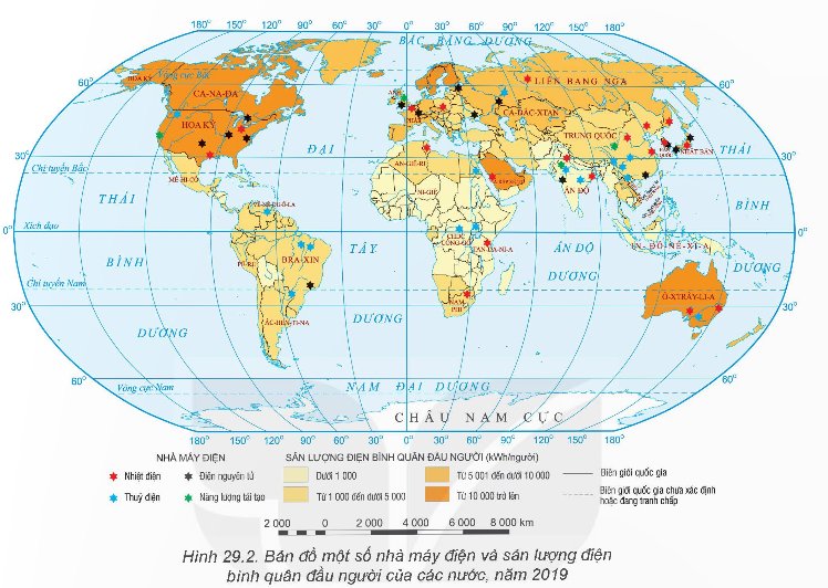 Bản đồ một số nhà máy điện và sản lượng bình quân đầu người trên thế giới năm 2019