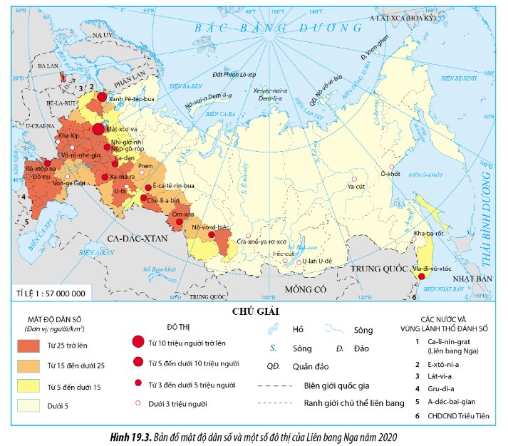 Bản đồ mật độ dân số và một số loại đô thị của Liên bang Nga năm 2020