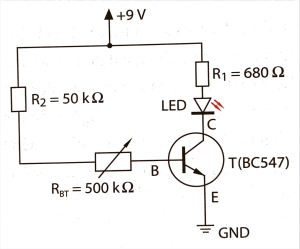 Công nghệ 12, Sơ đồ nguyên lí mạch bật tắt LED thông qua việc đóng mở transistor