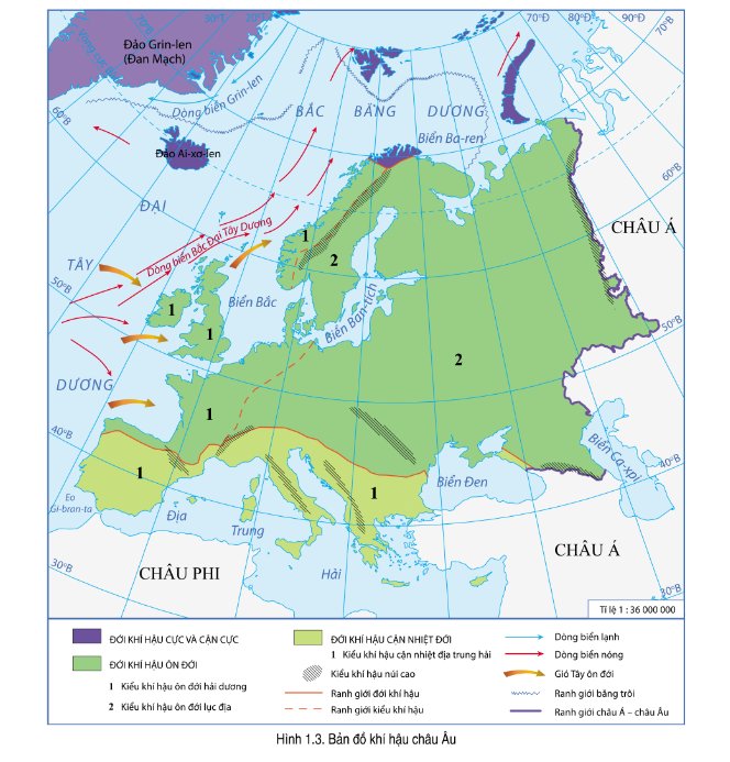 Hình 1.3. Bản đồ khí hậu châu Âu