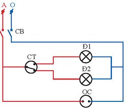 Công nghệ 9, Sơ đồ nguyên lí mạch điện điều khiển hai bóng đèn sáng luân phiên.olm
