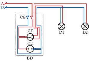 Công nghệ 9, Sơ đồ lắp đặt mạch điện điều khiển hai bóng đèn sáng luân phiên.olm