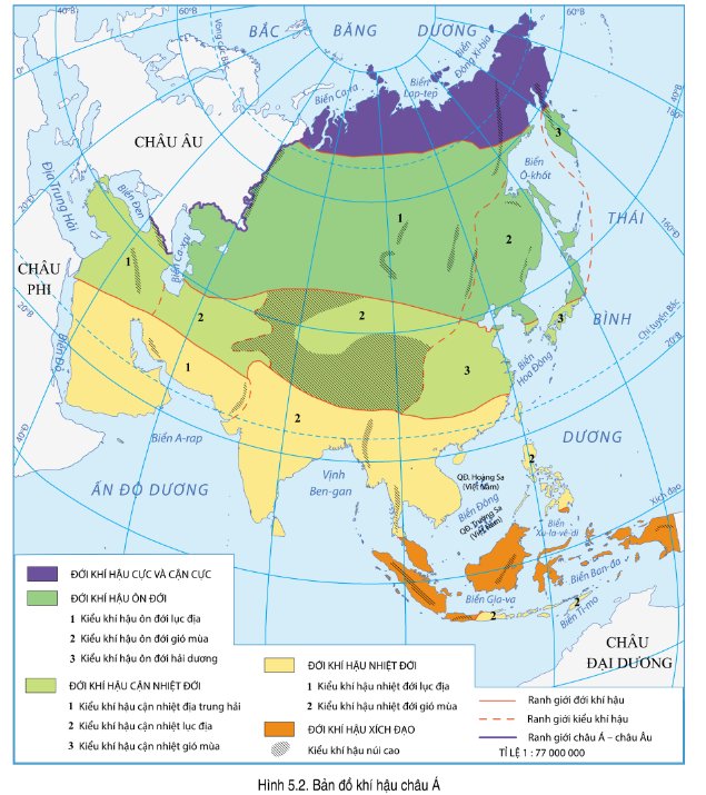 Hình 5.2. Bản đồ khí hậu châu Á