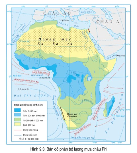 Hình 9.3 Bản đồ phân bố lượng mưa châu Phi