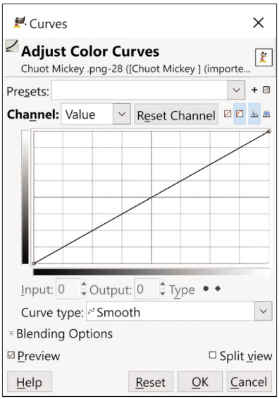 Hộp thoại Curves hiệu chỉnh màu sắc 