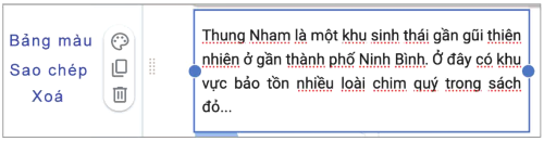 Bảng chọn khi nhấn vào đối tượng