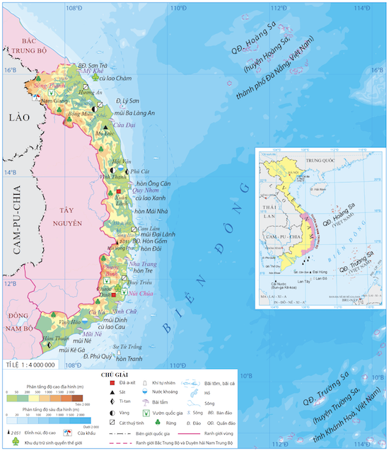 Bản đồ tự nhiên Duyên hải Nam Trung Bộ