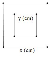 Hình vuông to có cạnh x (cm) và hình vuông nhỏ có cạnh y (cm)