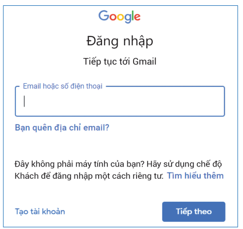 Biểu mẫu đăng nhập thư điện tử