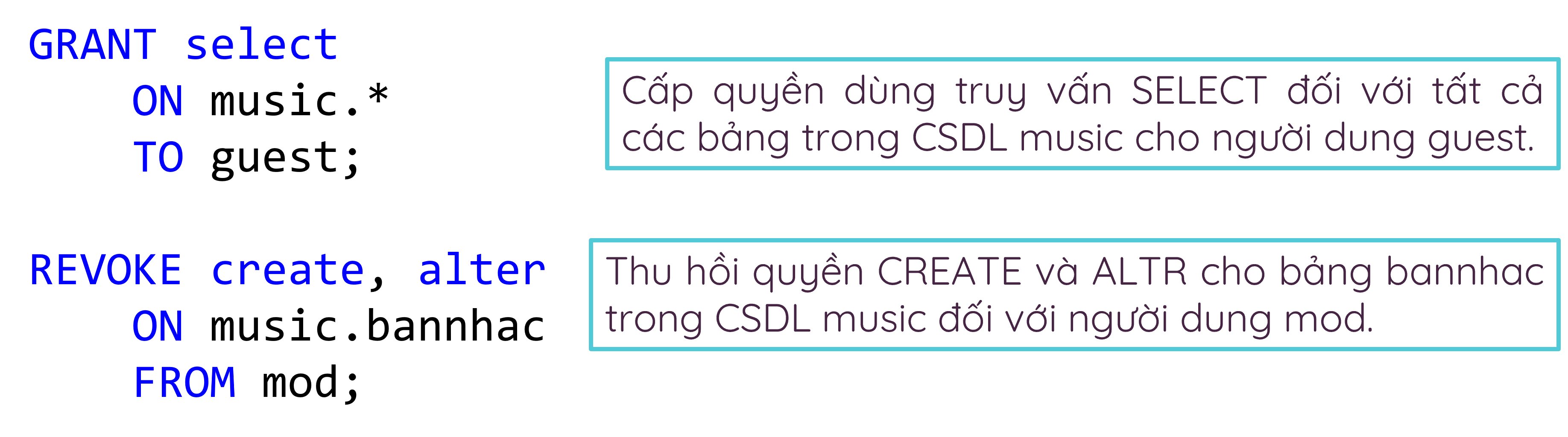 Phân quyền sử dụng lệnh trong CSDL.