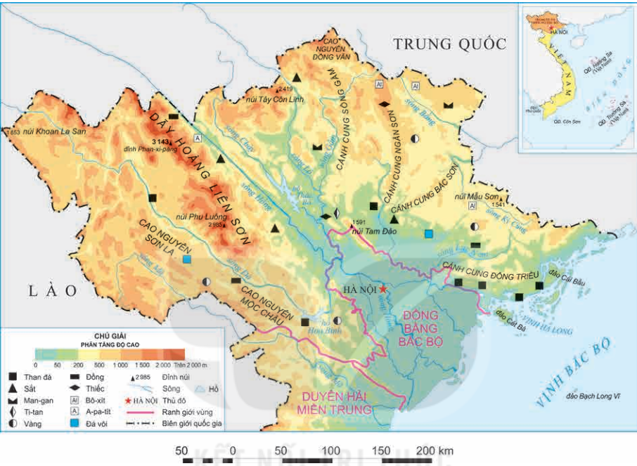 Lược đồ địa hình và một số khoáng sản vùng Trung du và miền núi Bắc Bộ