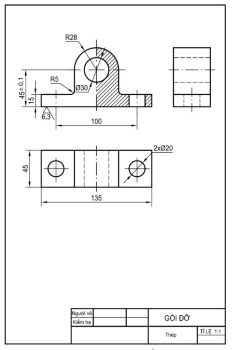 Công nghệ 10, bản vẽ gối đỡ