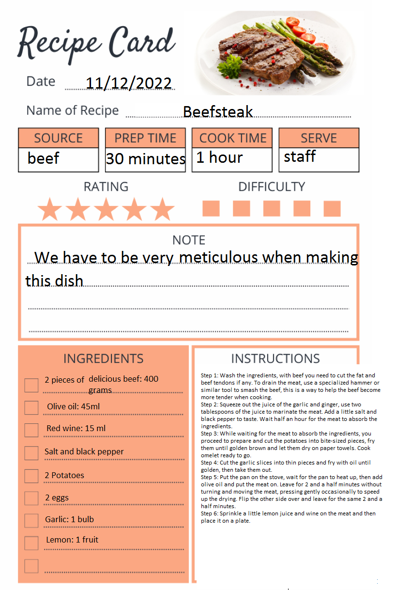 Instructions on how to make beef steak